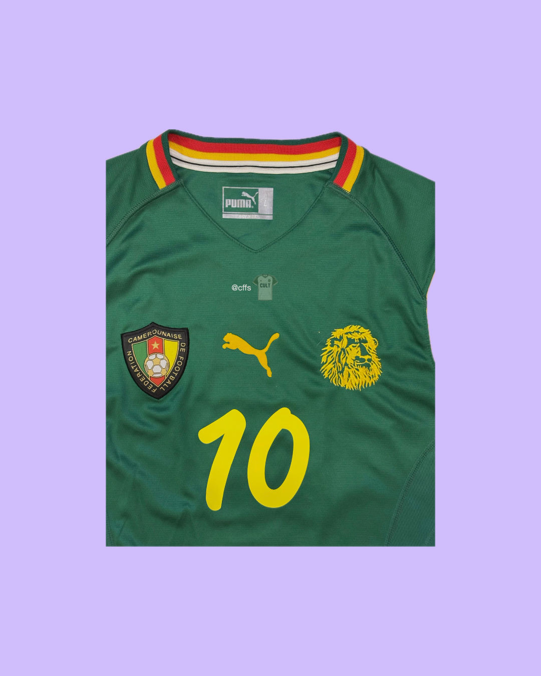 Cameroon NT 2000/02 Puma with Patrick Mboma 10 Nameset Football Jersey - Cult Fave Football Shirts