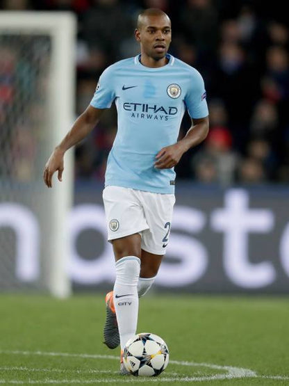 Manchester City 2017/18 Nike with Fernandinho 25 Nameset Football Jersey